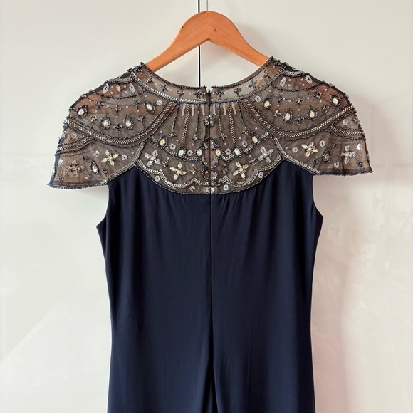 Betsy Adam Navy Embellished Shoulder Evening Gown - Picture 9 of 15